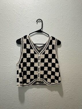 Crochet Knit Top in Black and Cream